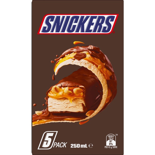 SNICKERS Ice Confection Frozen Dessert Bar 5 Pack 250mL